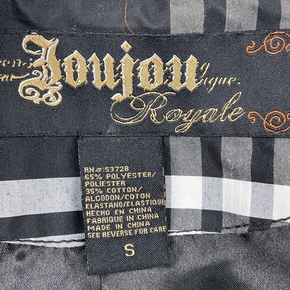 JouJou Jacket Women Small Black Gray White Plaid Trench Short Notch‎ Belt Cotton - Picture 6 of 12